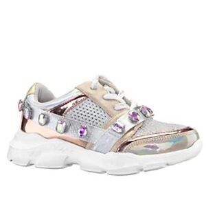 Nina Shoes Girls Yasminda Jewel White & Gold Shoes Size 5 US!